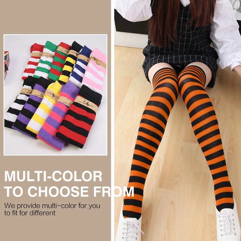 Raylarnia Women's Extra Long Opaque Striped Over Knee High Stockings Socks-Black/Orange Stripes - Image 5